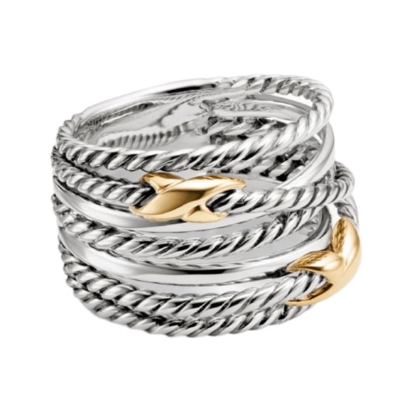 DAVID YURMAN • Double 18K Gold X Crossover Ring - Picture 11 of 13